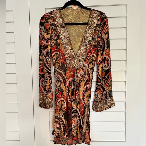Vintage Silk Ginger & Java Embellished Mini Dress - Picture 2 of 15
